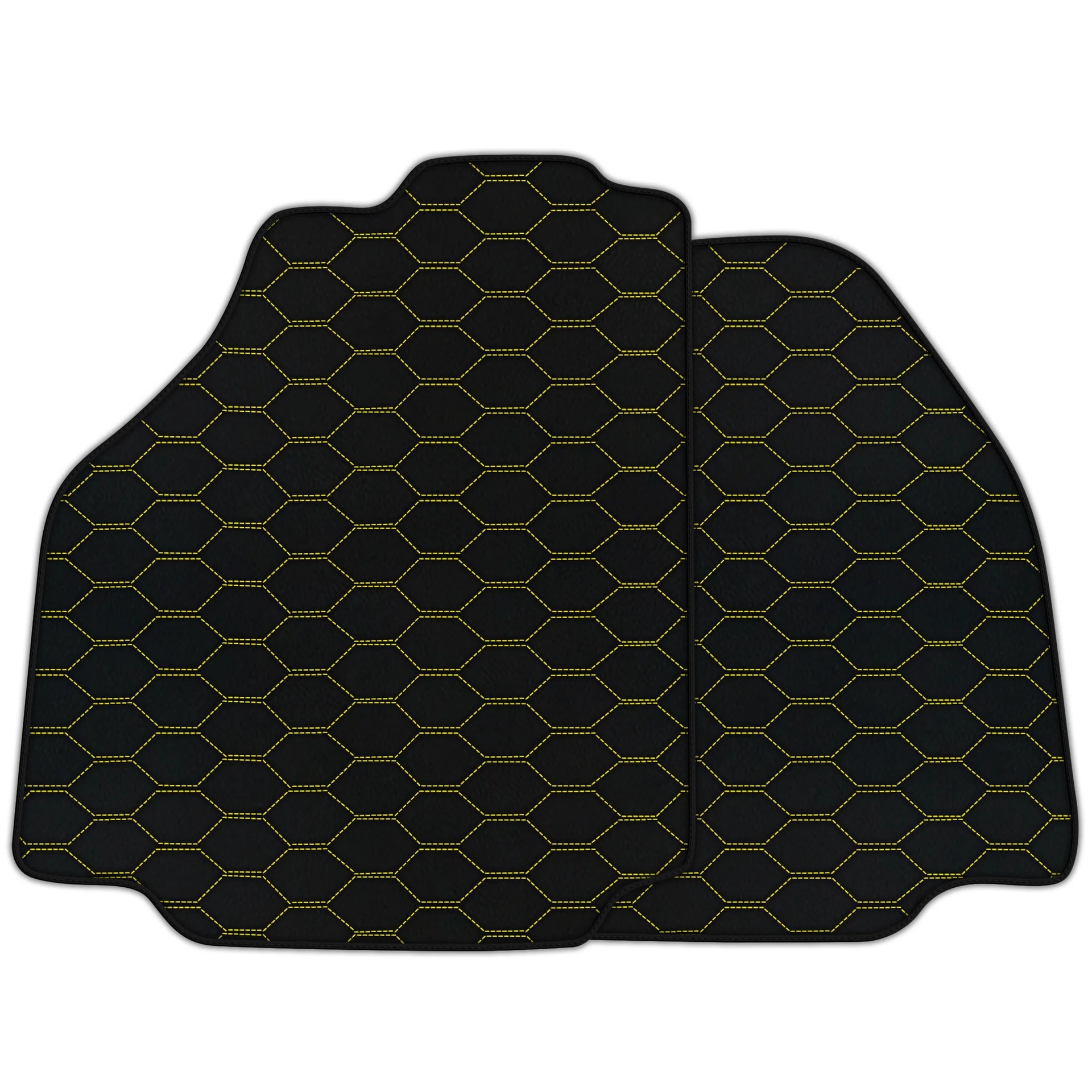 Ferrari F8 Tributo custom fit floor mats, premium quality with precise fitment and stylish hexagonal pattern in black and yel
