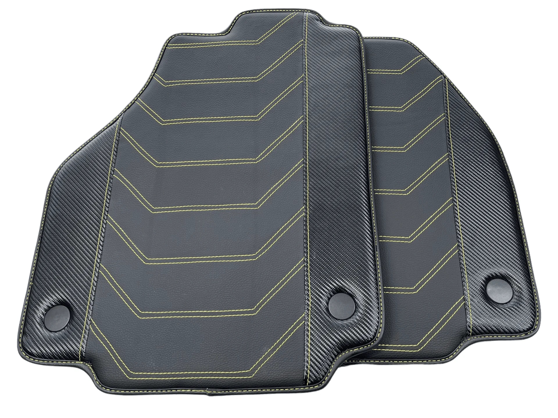 Ferrari F8 Tributo custom fit floor mats, premium quality material, precise fitment, stylish design with yellow stitching.