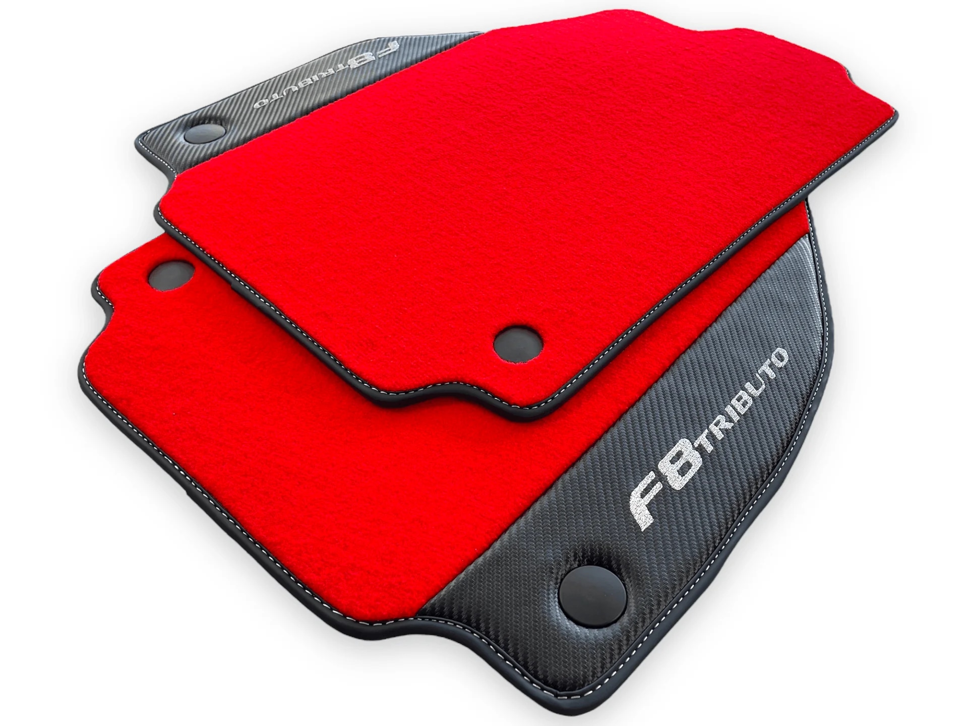 Custom fit Ferrari F8 Tributo floor mats, premium quality with precise fitment, featuring vibrant red design and durable mate