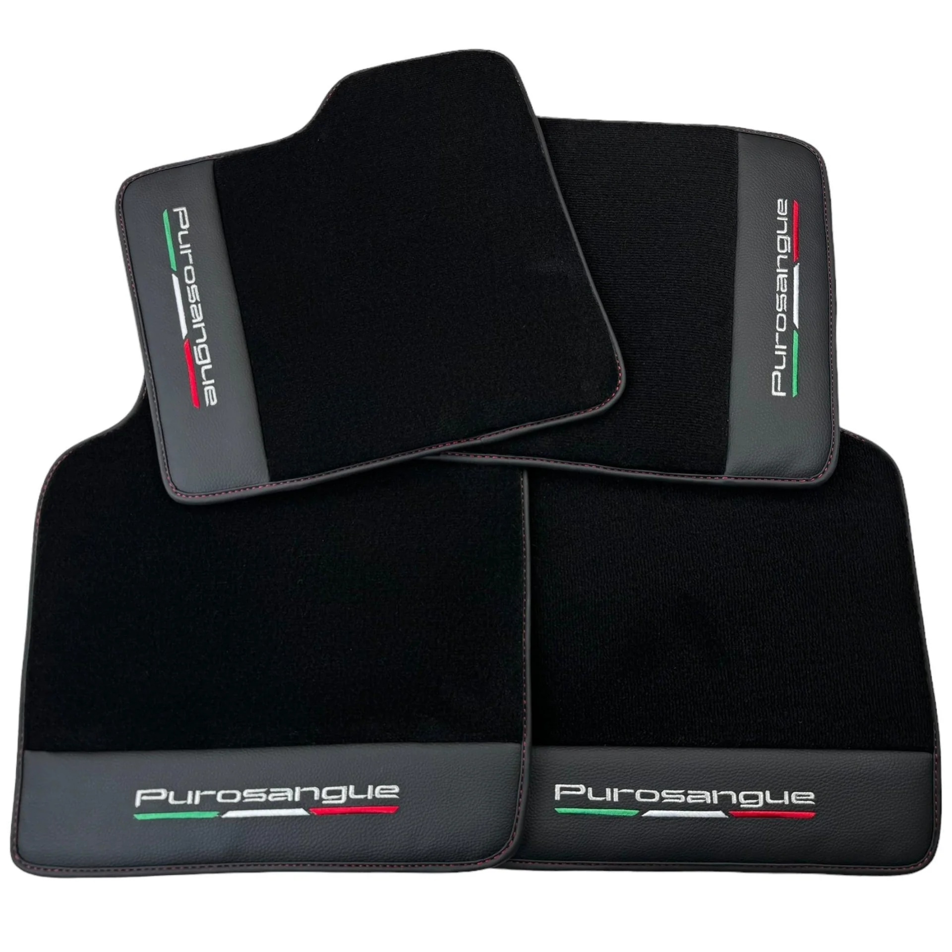 Black floor mats for Ferrari Purosangue, diamond leather, custom fit, premium quality, precise fitment, Italian Edition.