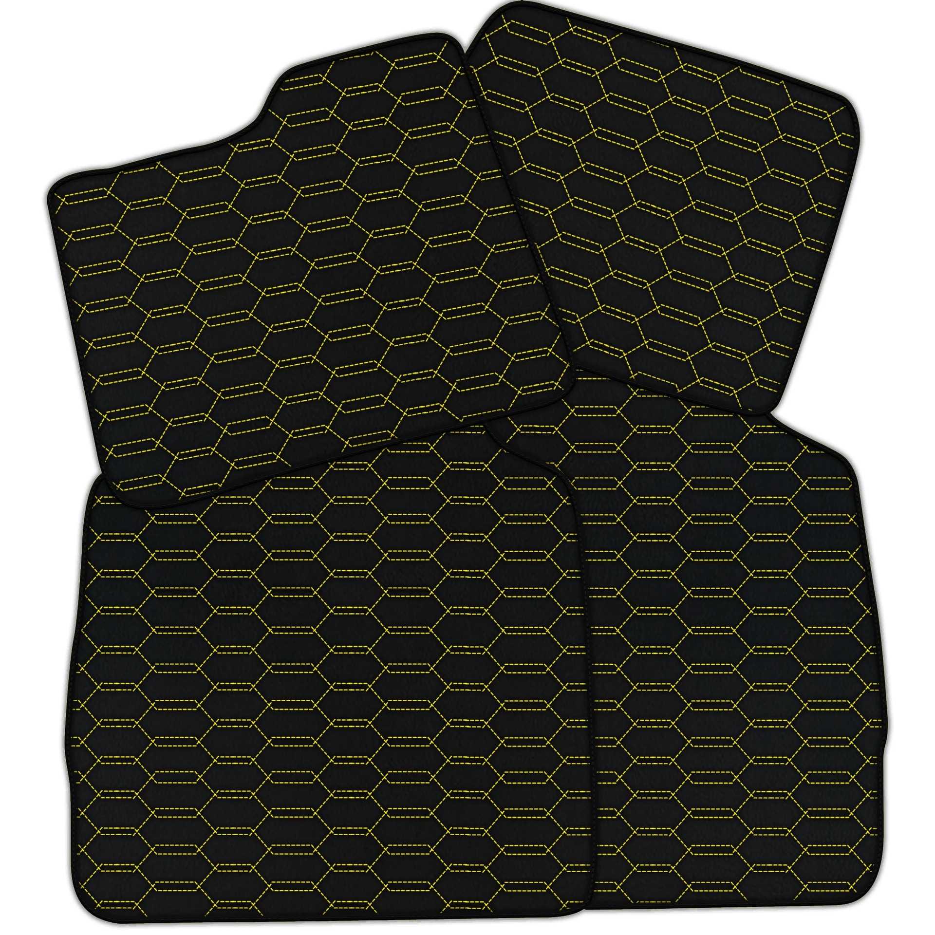 Custom fit Ferrari Purosangue floor mats, premium quality material, precise fitment, stylish hexagonal pattern with yellow st