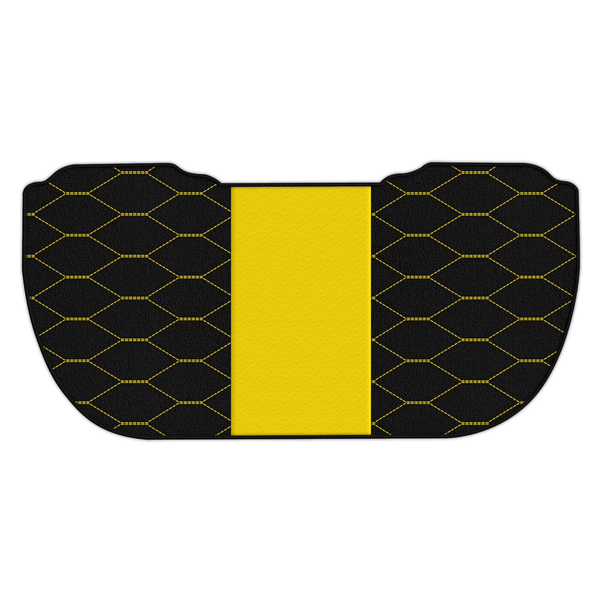 Custom fit Ferrari SF90 Stradale floor mat, premium quality with precise fitment, featuring a black and yellow honeycomb desi